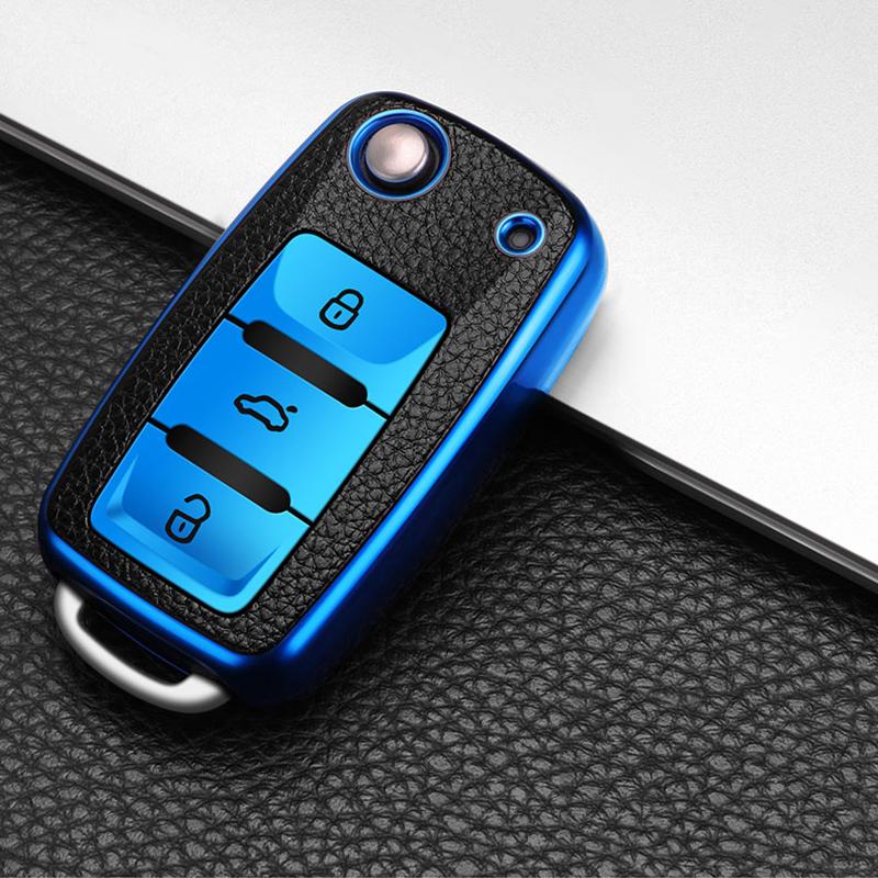 Tpu Leather Car Key Case Full Cover Protection Shell Bag for VW Volkswagen Polo Tiguan Passat Golf Jetta Lavida Skoda Octavia