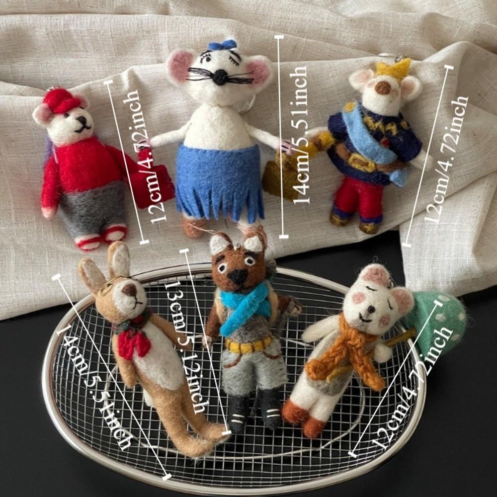 Mushroom Umbrella Wool Felt Animal Pendant Mountain Climbing Bear Fairy Tale Style Keychain  Couple
