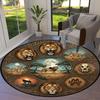 Retro Mandala Lion Round Area Rug,Carpet Rug for Living Room Bedroom Sofa Playroom Decor,Non-slip Floor Mat Q0037