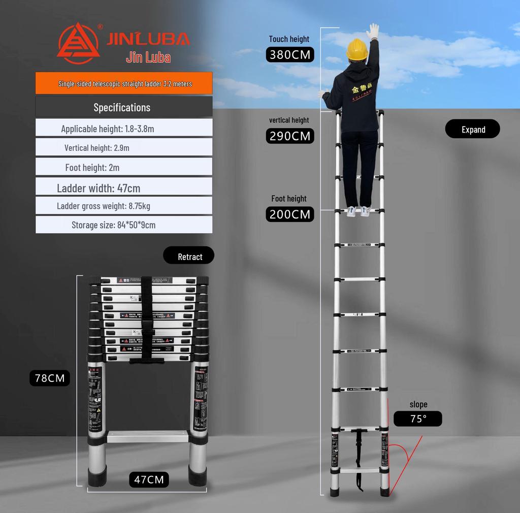 Jinluba Aluminum Telescopic A-Frame Ladder - Thickened, Stainless Steel, Bamboo Joint, for Household & Engineering Use