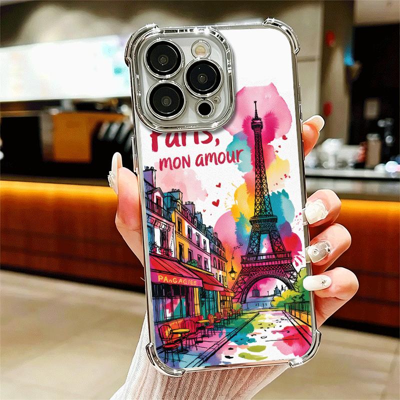 

France Eiffel Tower Paris Plating Phone Case For Iphone 16 17 Pro Max Air 16E 14 15 Plus 12 13 Mini Anti-Fall Airabag Cover iPhone 16 Pro Max