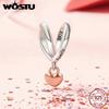 WOSTU 925 Sterling Silver Love Heart Charms Lotus Star Pendant Rib Beads Fit Bracelet Necklace Girl DIY Valentine Birthday Gift