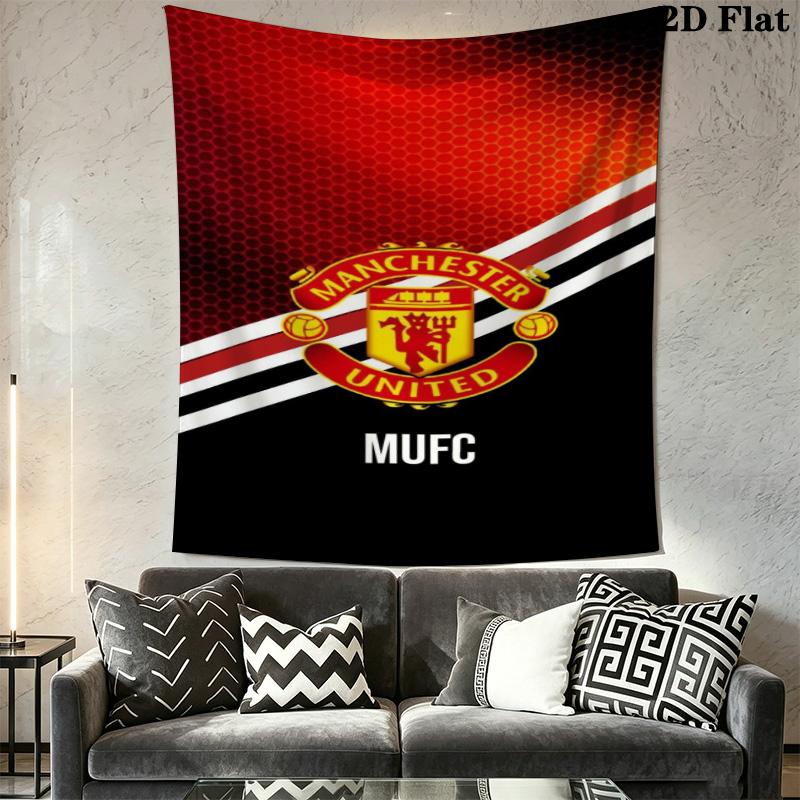MUFC Honeycomb Background Tapestry, Manchester United Crest Wall Hanging Tapestry for Football Fan Wall Decor
