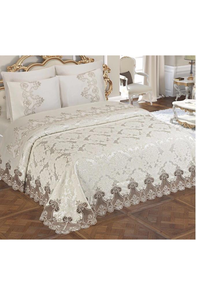 Dubai Bedding Set 6 Pcs, Coverlet 230x240, Sheet 230x240, Pillowcase 50x70 Double Size Cream