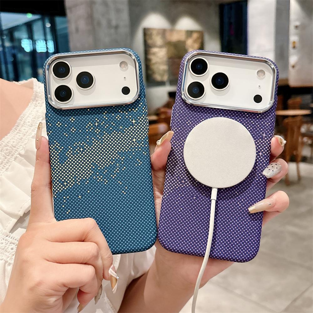 For iPhone 17 Air 17 Pro Max Magnetic Luxury Kelvar Carbon Fiber Phone Case Wireless Charging Ultra Thin Hard Colorful Cover