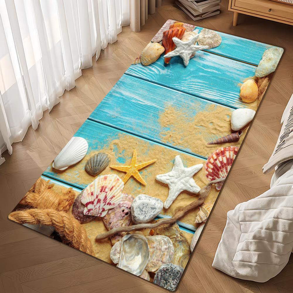 Summer Shell Seashell Ocean Beach Door Mat Microfiber Decorative Versatile Flannel Floor Mat Quick Dry Absorbent Non-slip Sole