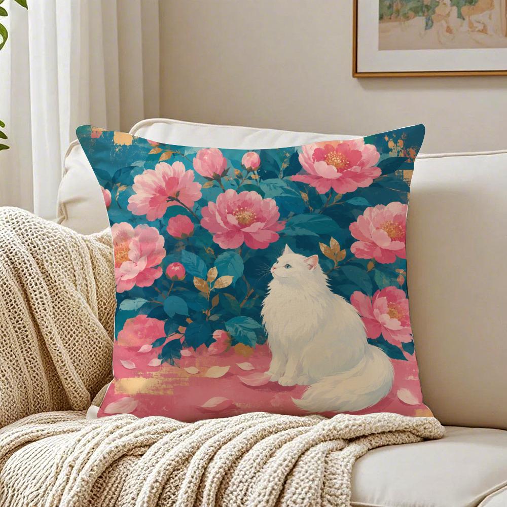 Color Fashion Cat Cute Cartoon Cushion Cover Breathable Cushion Covers Machine Washable WrinkleResistant Soft Durable