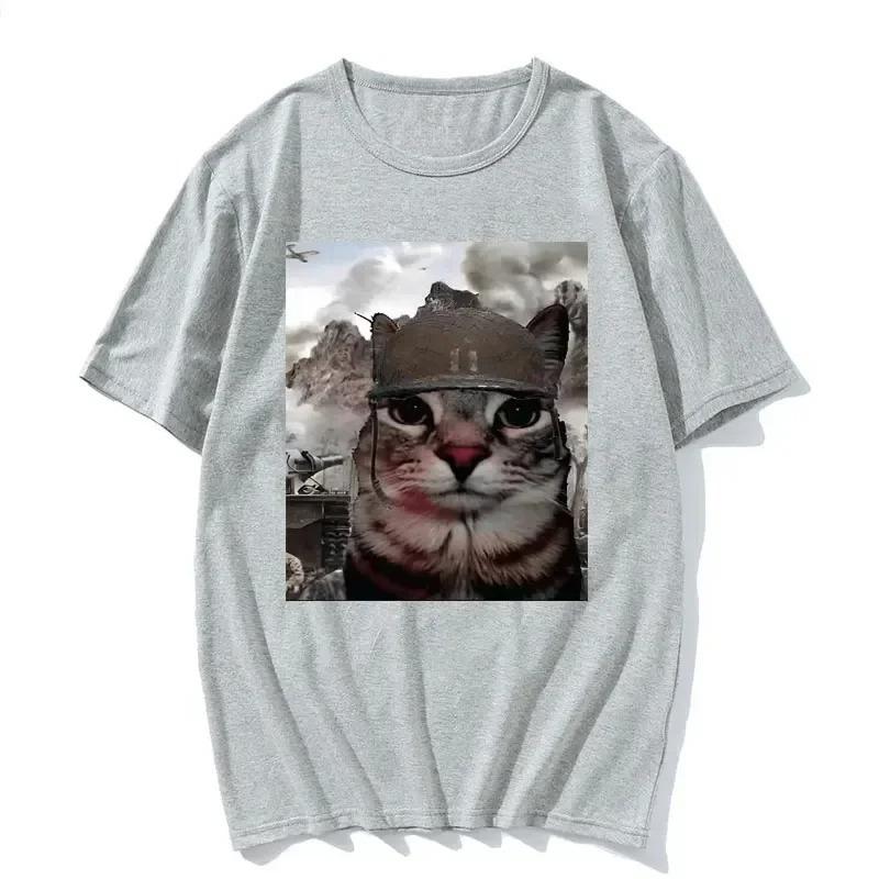 Thousand Yard Stare Funny Cat Meme T Shirts Women's Fashion Casual Short Sleeve T-shirts Oversized T-shirt Streetwear