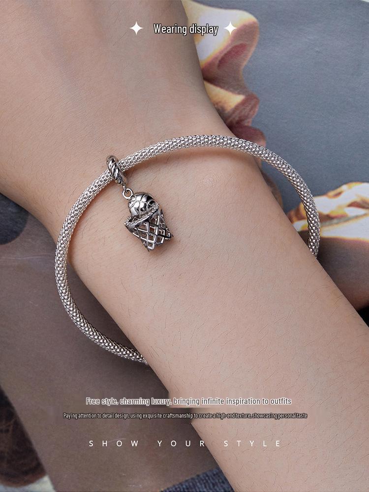 Yinziyun S925 Silber Platin-plattiert 3D Basketball Anhänger für DIY Armbänder