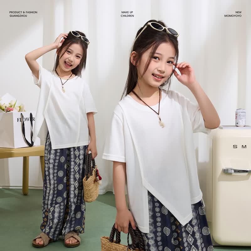 Girls' Irregular Slit Summer T-Shirt