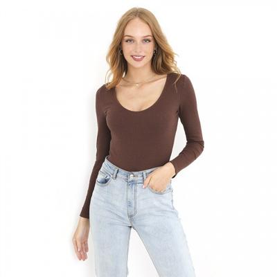 Womens/Ladies Long Sleeve Low Cut Bodysuit