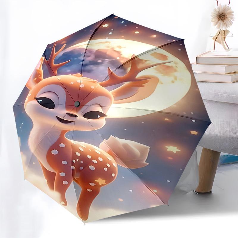 1pc Deer umbrella automatic open/close, 8-Rib Durable Frame, Compact Folding Design, Ideal Birthday/Holiday Gift 1145A