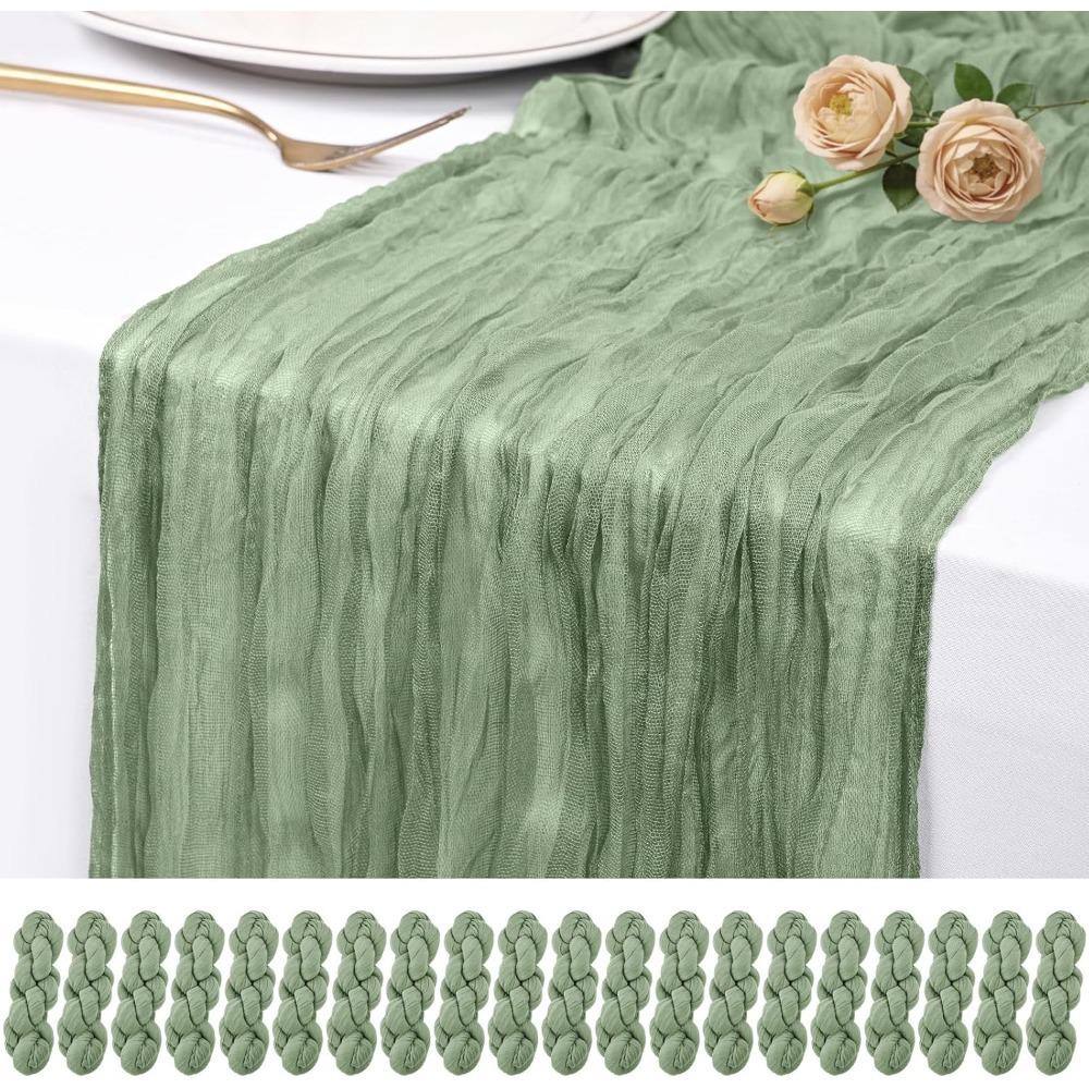 90*180CM Green Cheesecloth Table Long Runner Bohemian Gauze Tablecloth for Wedding Party Banquet Baby Bride Shower Home Decorati