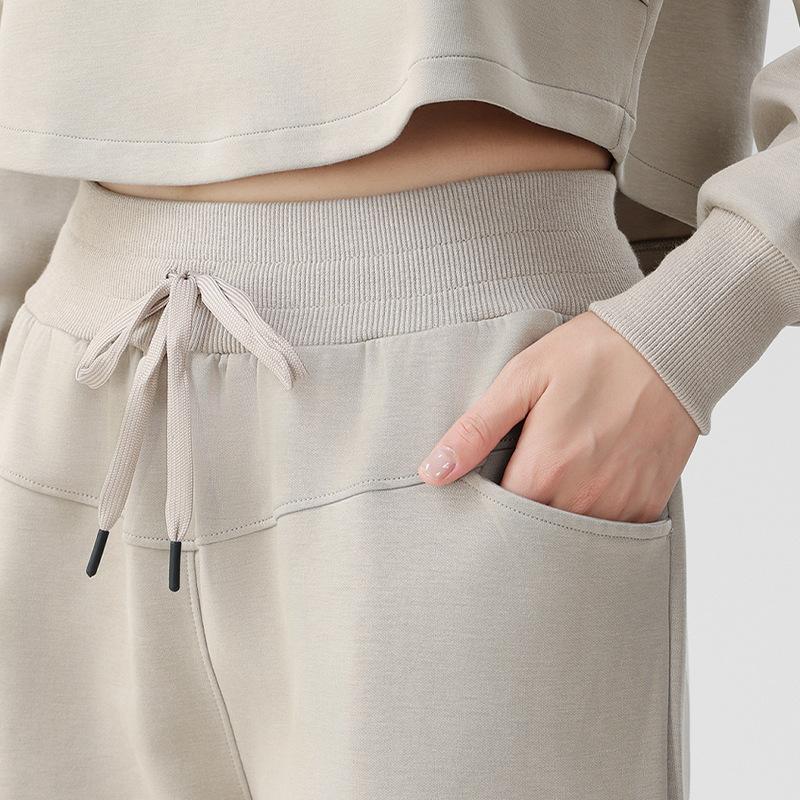 Sweatpants loose and thickened sports trousers women's running training fitness clothes mixed cotton and thin versatile tied feet casual sweatpants