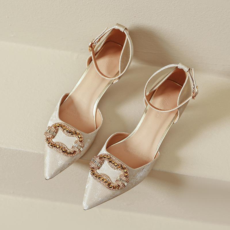 Baotou sandals women's new small heels hollow single shoes one word with stiletto pointed high heels