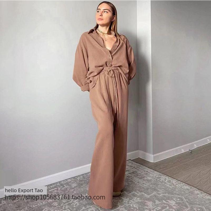 Fashion Style Shirt Pants Suit Fashion Home Wear Oversize Long Sleeve Pant Set