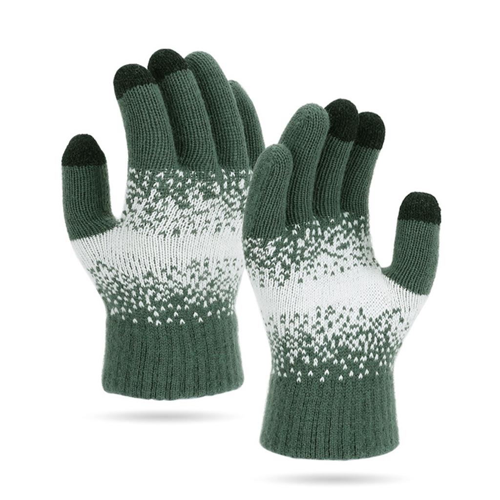 Men's And Women's Knitted Yarn Five Finger Warm Gloves With Thick Velvet Gloves