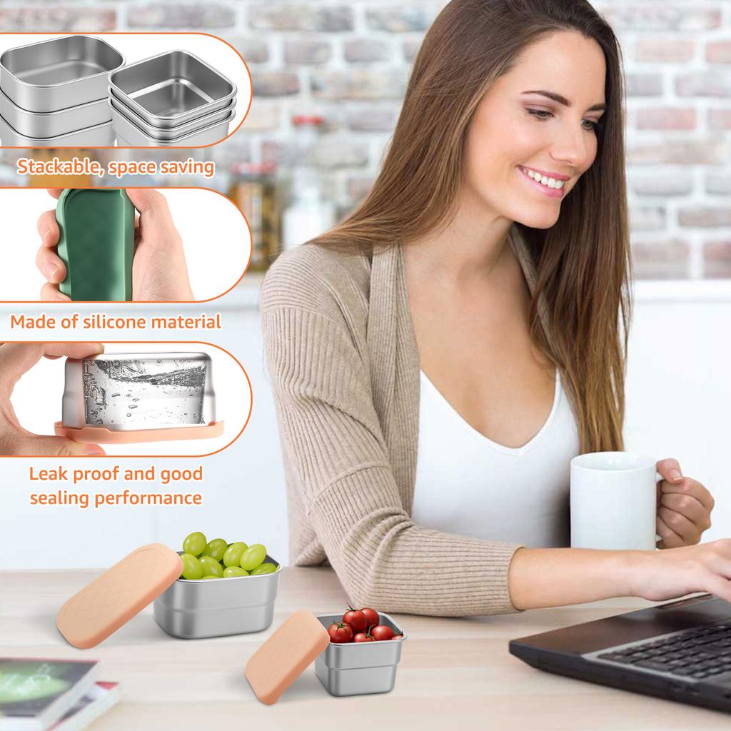 4/6 Adet Gıda Saklama Kutusu 130/230ML Paslanmaz Çelik Küçük Atıştırmalık Kutuları İstiflenebilir İyi Sızdırmazlık Salata Sosu Kabı Mutfak İçin