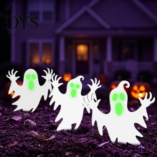 Fluorescent Outdoor Decor Halloween Ghost Garden Stake, Spooky Glow-in-The-Dark Yard Sign, Pumpkin Stakes Scarecrow Acrylic Decoration for Lawn