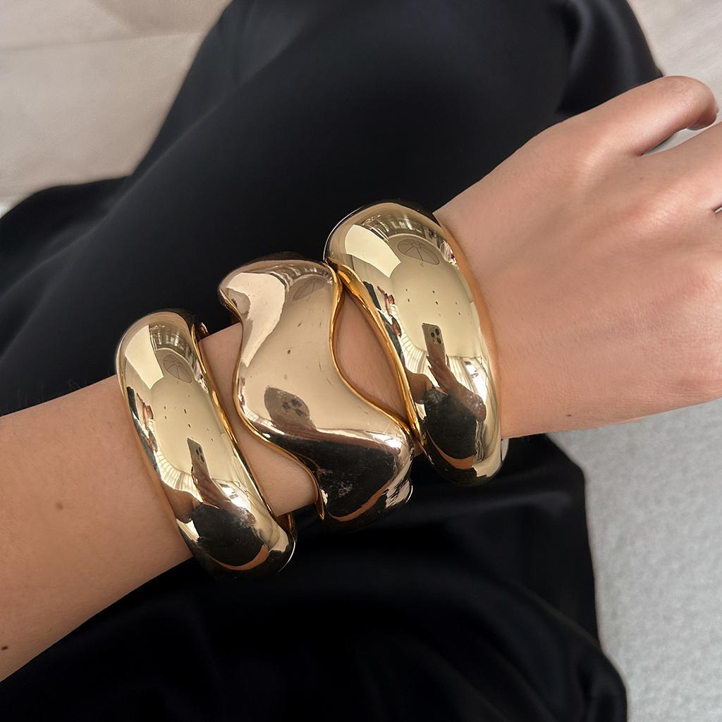 Vintage Irregular Wide Cuff Bangles Hip Hop Punk Gold copper Color Geometric Metal for Women Bracelets Men Jewelry Gifts