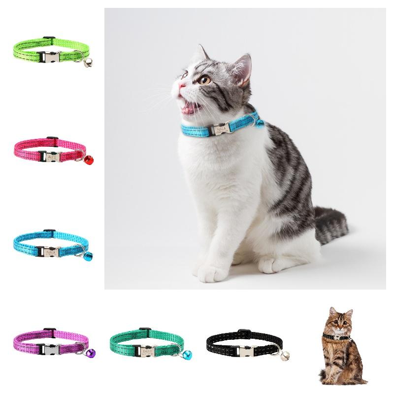 Reflective Nylon Cat Collar With Bell Free Engraving Available In Multiple Colors Suitable For Cats