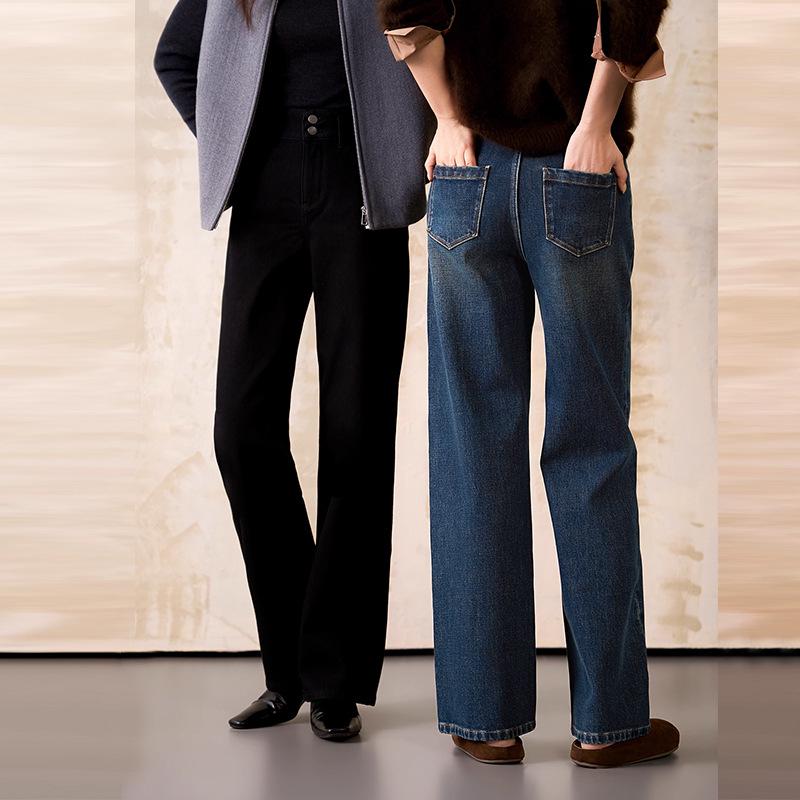 Women's Northern Deer Slimming Denim-Style Straight Leg Pants - Autumn/Winter