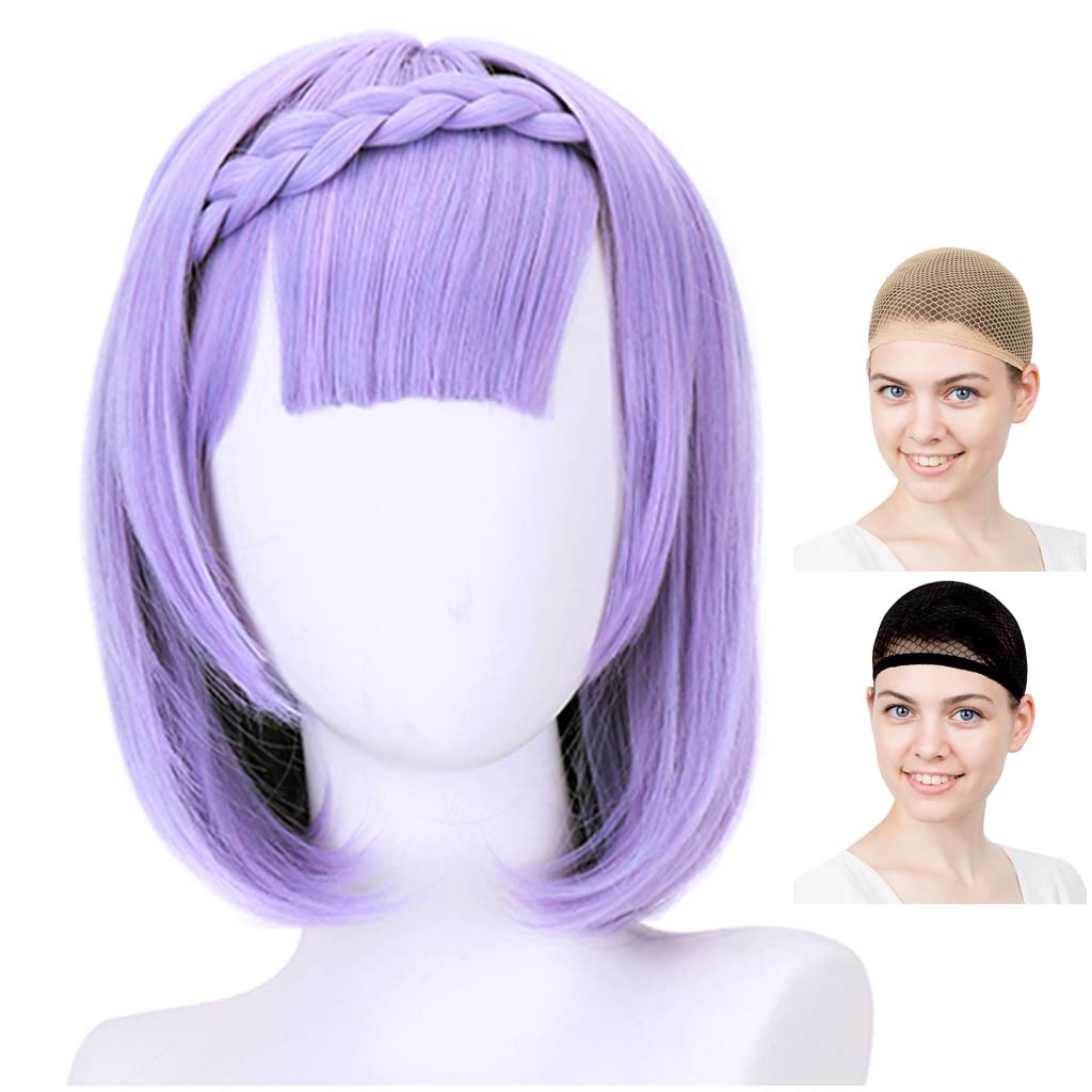 

Косплей-парик CaseEden, короткий, с плетеной повязкой на голову, термостойкий, светло-фиолетовый, в комплекте 2 сетки для парика
