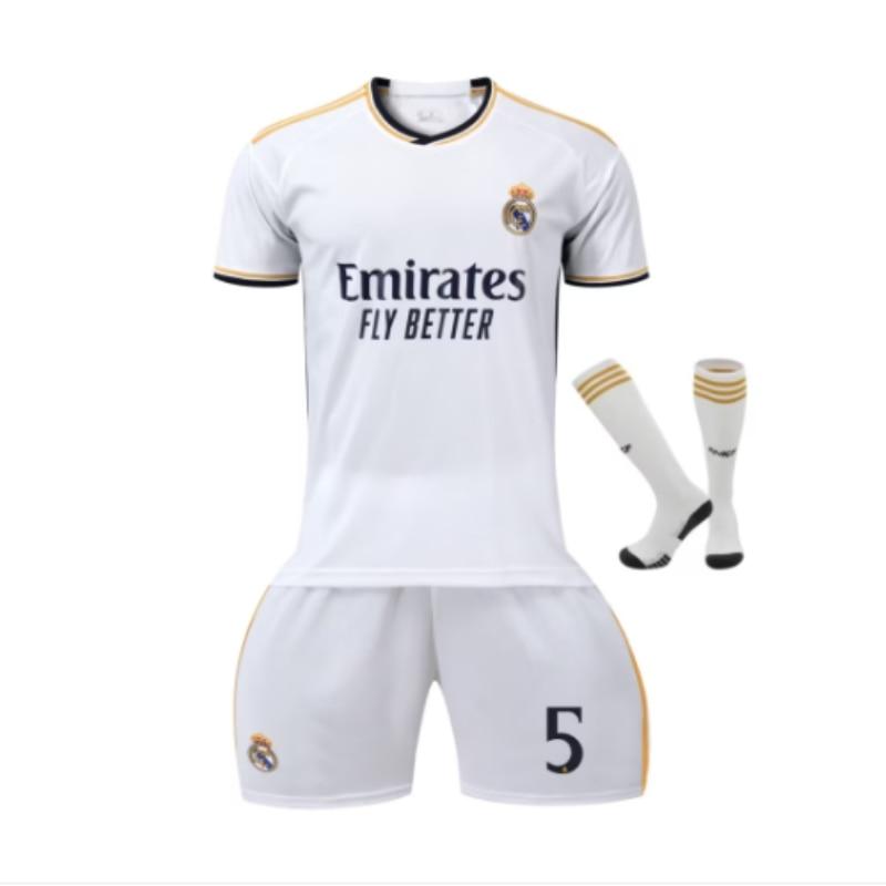 Kids Real Madrid Bellingham Soccer Jersey Set - White Polyester Training Uniform