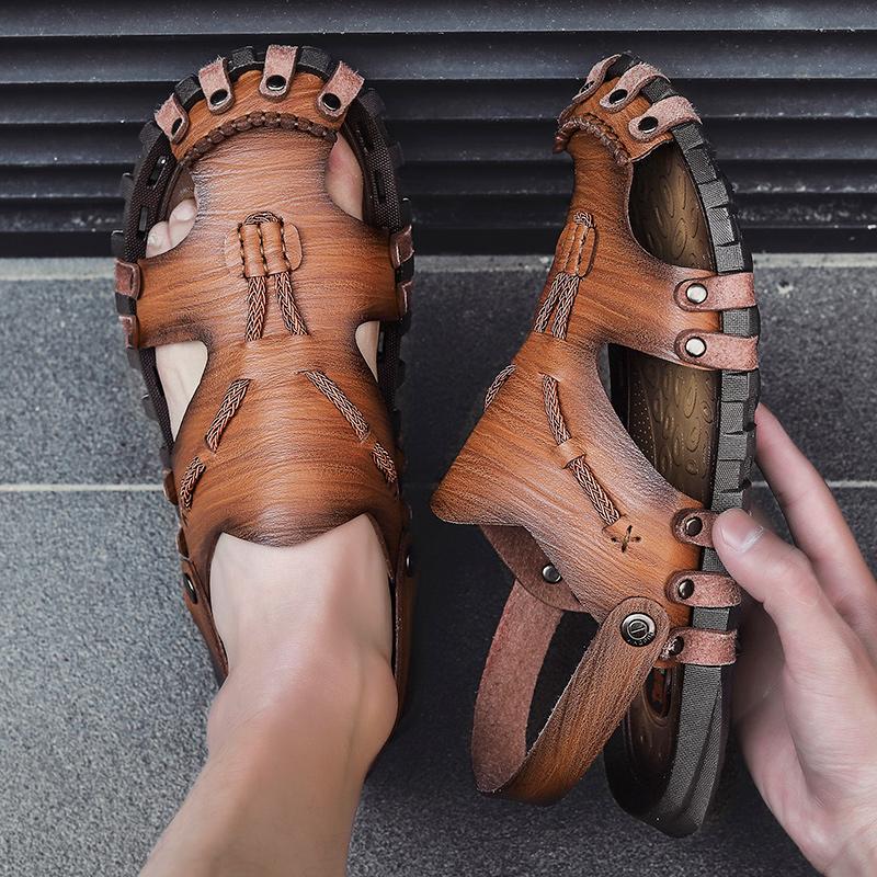 Big Size 46 Luxury Men Leather Slippers Sandals Comfortable Breathable Casual Shoes Men Fashion Sneakers Leisure Men Slippers Slides Footwear Male