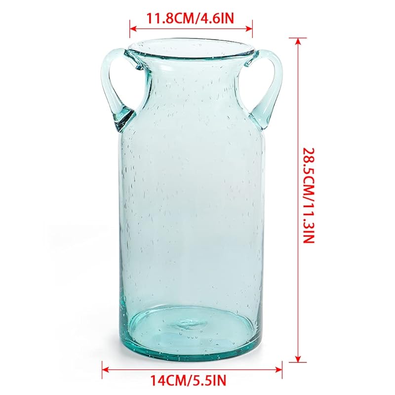 MDLUU Decorative Glass Vase 11 Tall, Bubble Air Flower Vase with Handles, Handblown Jug Vase for Dining Room, Bedroom, 11 Tall белый