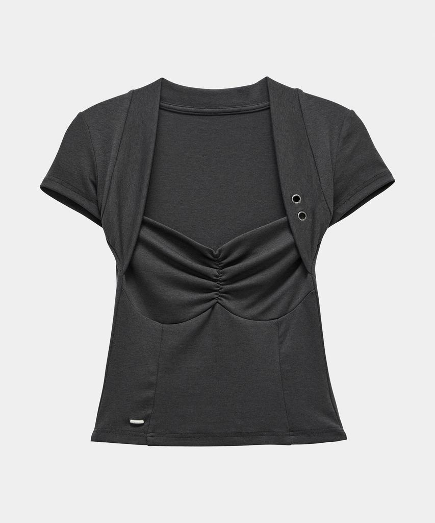 ETRE AU SOMMET Shirring Eyelet Bolero Top (Dark Gray)