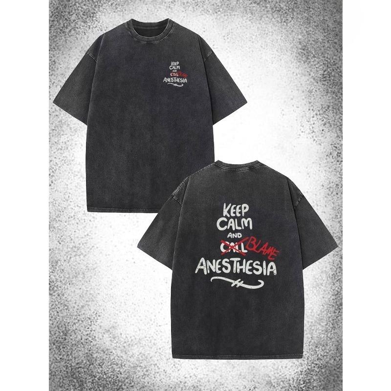 

European sizes Men S Washed T-Shirt - Dual-Sided Anxiety Awareness Graphic Tee, Loose Fit Big & Tall Sizes, Soft Breathable Fabric, Distressed Texture S чёрный