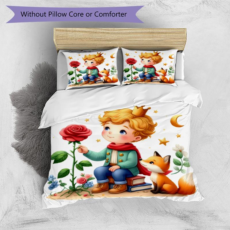3pcs Duvet Cover Set (1*Duvet Cover + 2*Pillowcase, Without Core), The Little Prince Print Bedding Set, Bedroom Decor, All‑Season, Gift