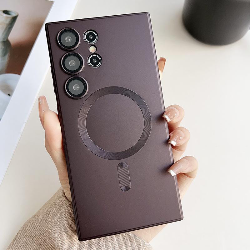 

Applicable to Samsung S25ultra metallic paint liquid silicone magnetic mobile phone case S24 lens film protective case samsung note 10