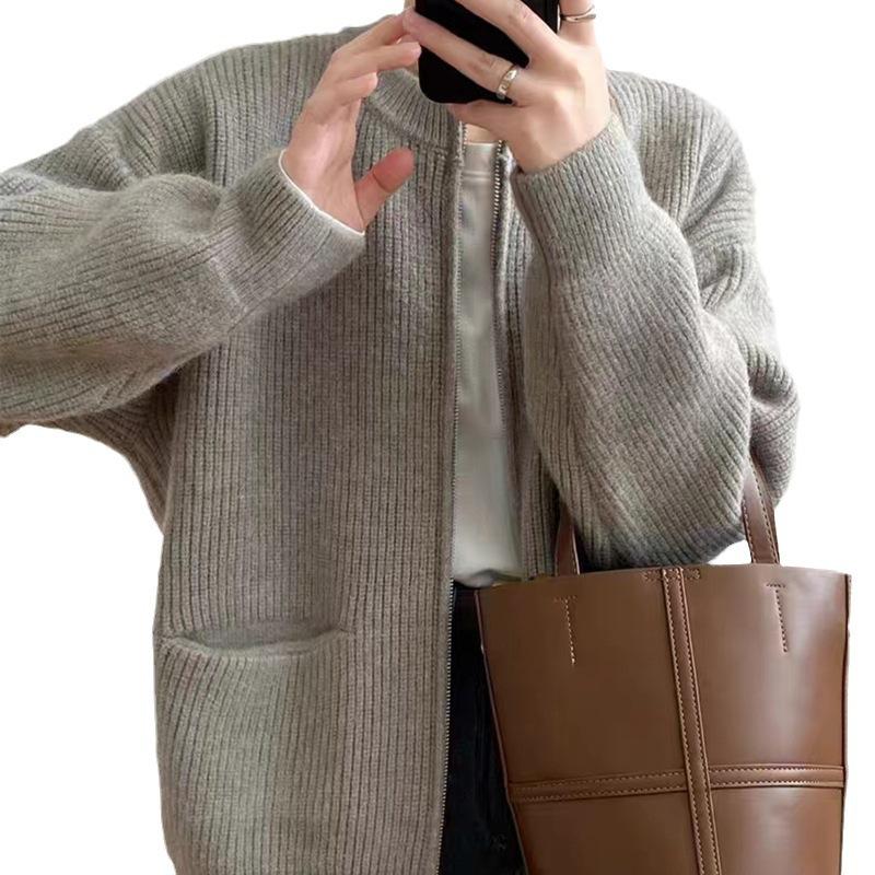 

Осень Новый О-образный вырез на молнии свитер кардиган пальто корейский повседневный свободный трикотажные куртки осень-зима трикотаж теплые мягкие пальто топы One Size серый
