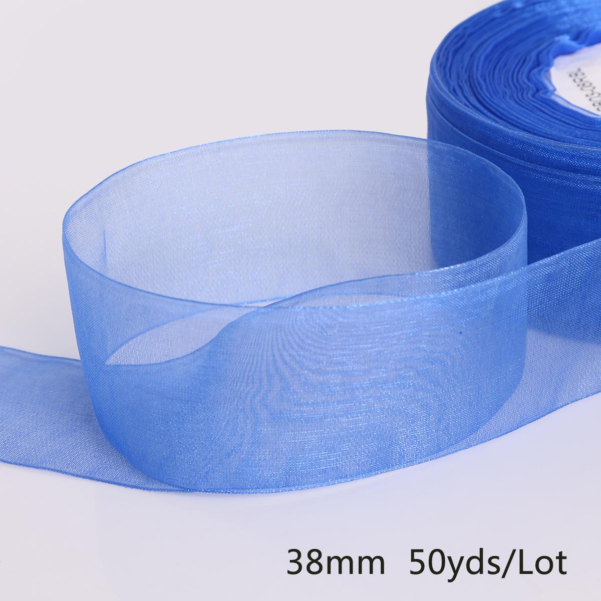 

50 ярдов/рулон, лента из ткани органзы, подарочная упаковка 38 мм для украшения вечеринки, свадьбы своими руками синий