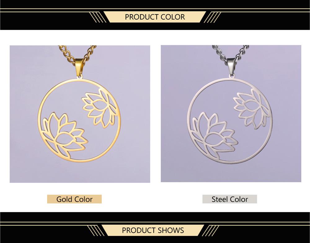 Dawapara Yoga Lotus Flower Women Necklace Buddhist Mandala Minimalism Charm Stainless Steel Healing Jewelry