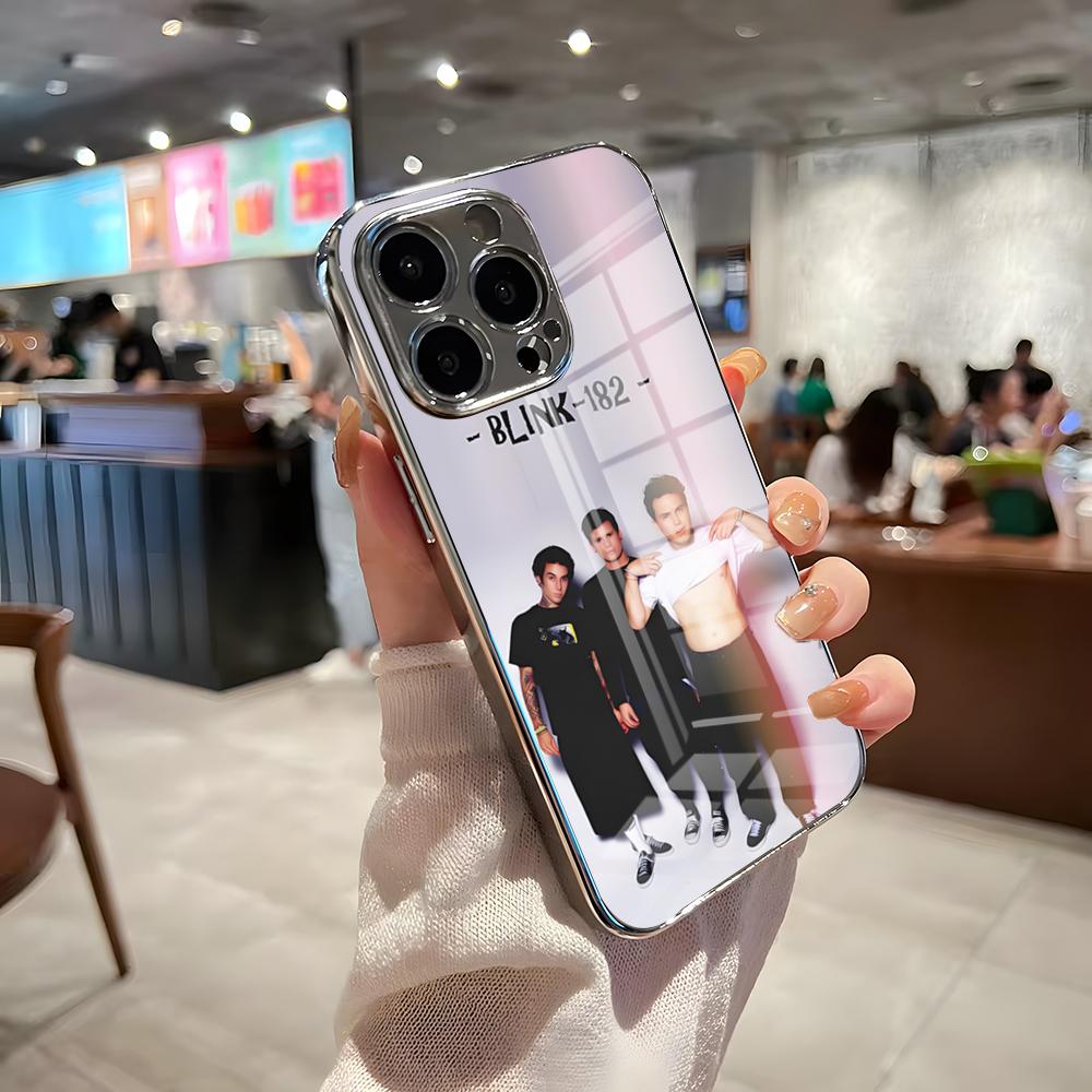 Band BLINK-182 Phone Case For IPhone 17 Pro Max 15 Pro 16 14 Plus 12 13 Mini 11 Pro Shockproof Electroplated Glass Cover