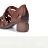 Johnature Genuine Leather Hand Woven Hollow-out Coarse Heel Sandals Retro Versatile High Heel Women's Shoes
