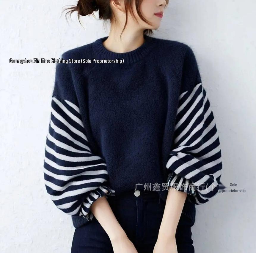 Autumn/Winter 2025 Loose Lantern Sleeve Sweater for Japan & South Korea - Casual Round Neck Style