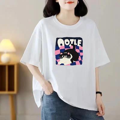 Ladies Summer Popular Short-sleeved T-shirt Cotton Breathable Loose Top Printed T-shirt Casual