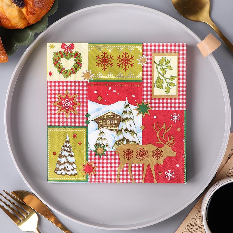 

20 шт./упак. 33*33 см 2-слойные одноразовые салфетки для вечеринок с рождественским узором