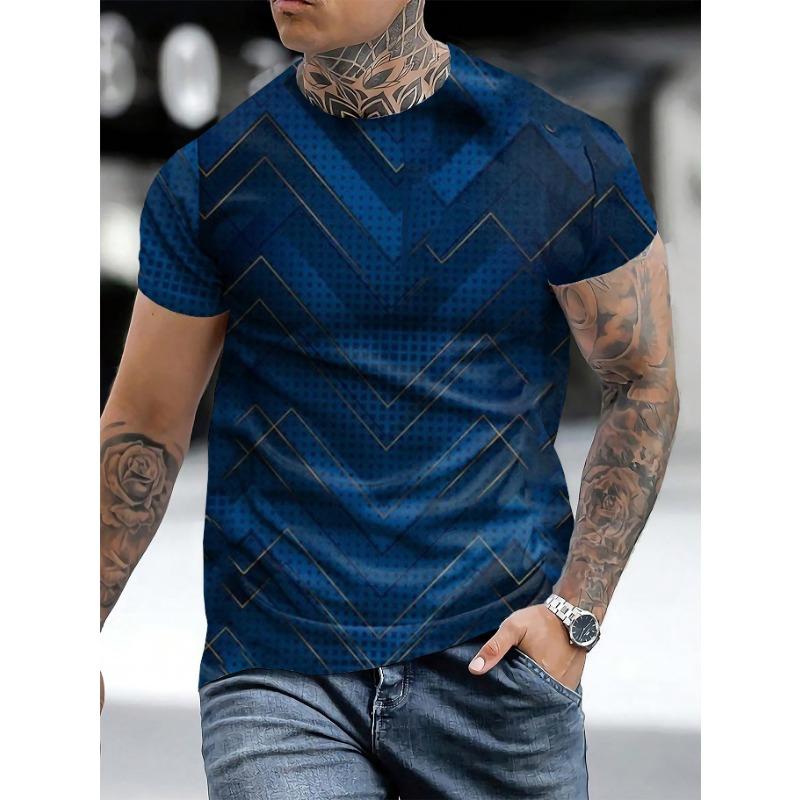 Letní tričko s krátkým rukávem a kulatým výstřihem s 3D digitálním potiskem Pánské