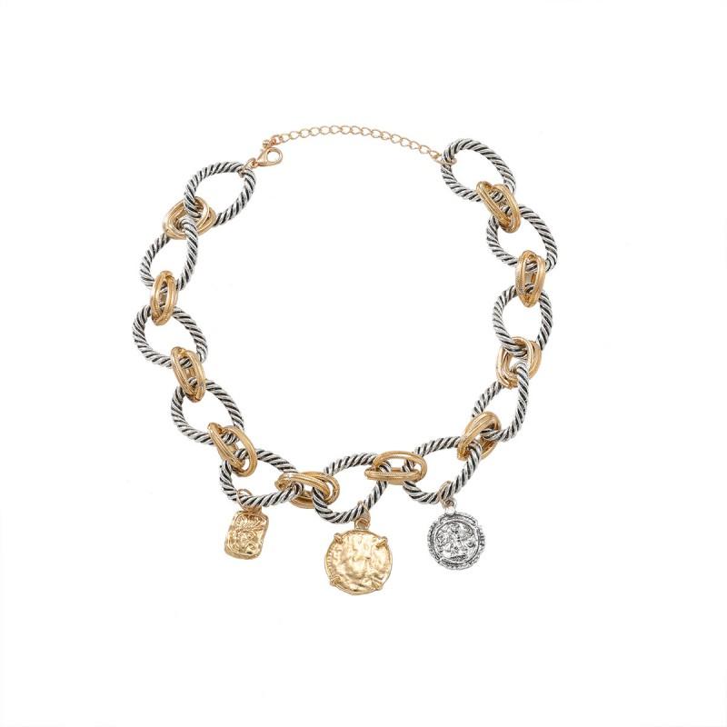 Layered Coin Pendant Necklace With Exaggerated Chain Geometric Design Boho Chic Gold Tone Zinc Alloy Jewelry Women Men Gold