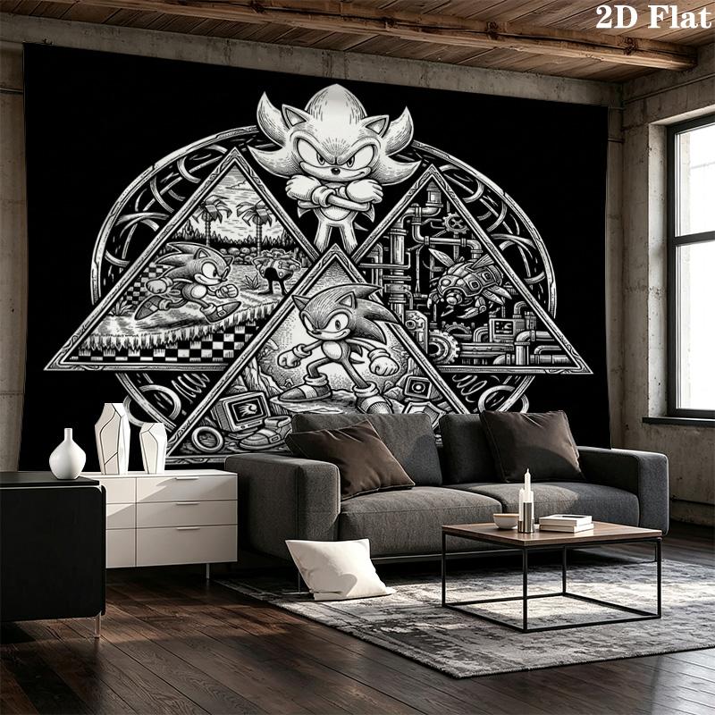 Sonic Hedgehog Wall Tapestry Aesthetic Wall Hanging Printed Fabric Blanket Decorative Tapestries For Bedroom Living Room Home Decor
