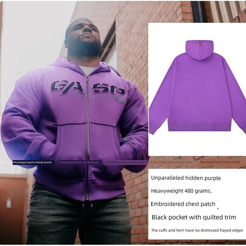 Gp New Orange Large Logo Embroidered Training Thickened Warm Classic European and American Style Fitness Training Hoodie Trendy Jacket