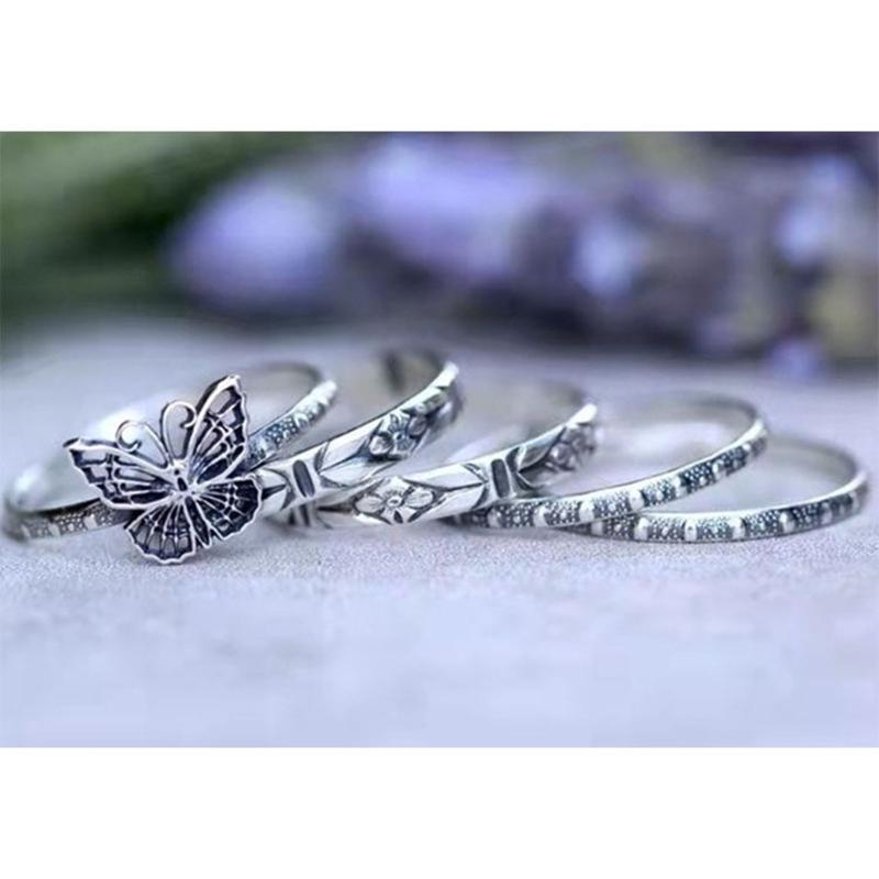 5Pcs Fashion Silver Color for Butterfly Rings for Women Male Lover Couple Rings Friendship Engagement Wedding Ring Open