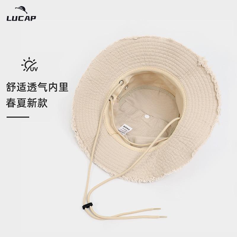 Broken edge bucket hat foldable bag hat retro versatile sunshade breathable fashion bucket hat washbasin hat