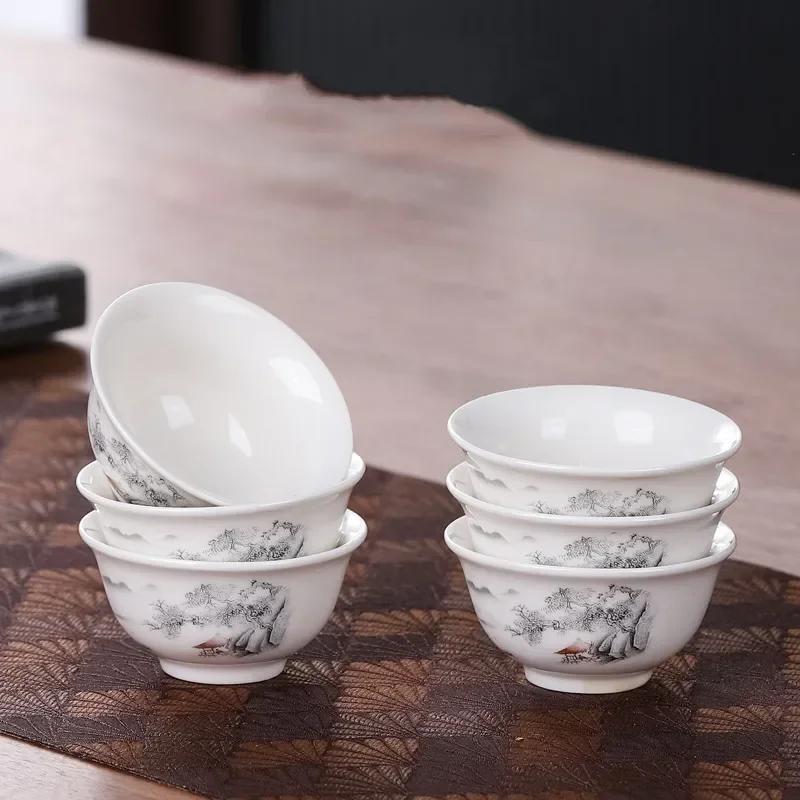 6Pcs/set Hand-painted Landscape Painting Teacup Chinese Teaware Supplies Handmade Boutique Master Cup Tea Ceremony Accessories