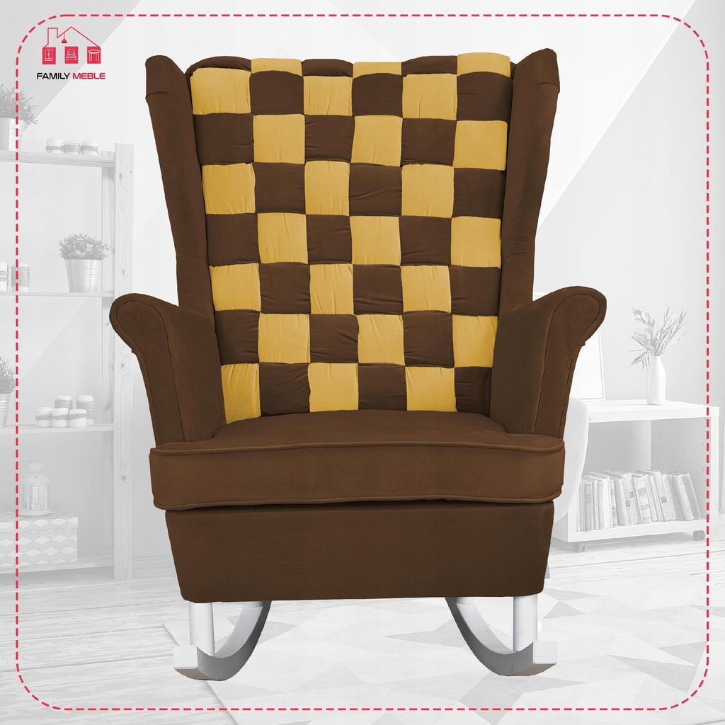 Carol Duo Family Furniture Yellow Brown Dark Beige Velvet Wingback Rocking Chair